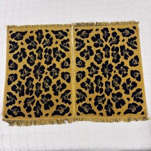 Fieldcrest Vintage Leopard Print Hand Towel Pair of Two Fringe 100% Cotton USA